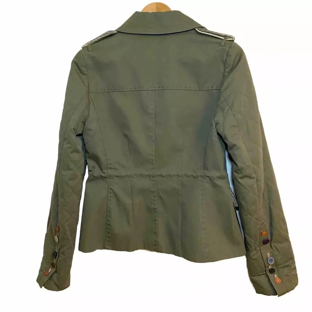 BCBGMAXAZRIA Runway Military Utility Jacket Y2K Grunge Boho Army Olive Green XS - Picture 3 of 16